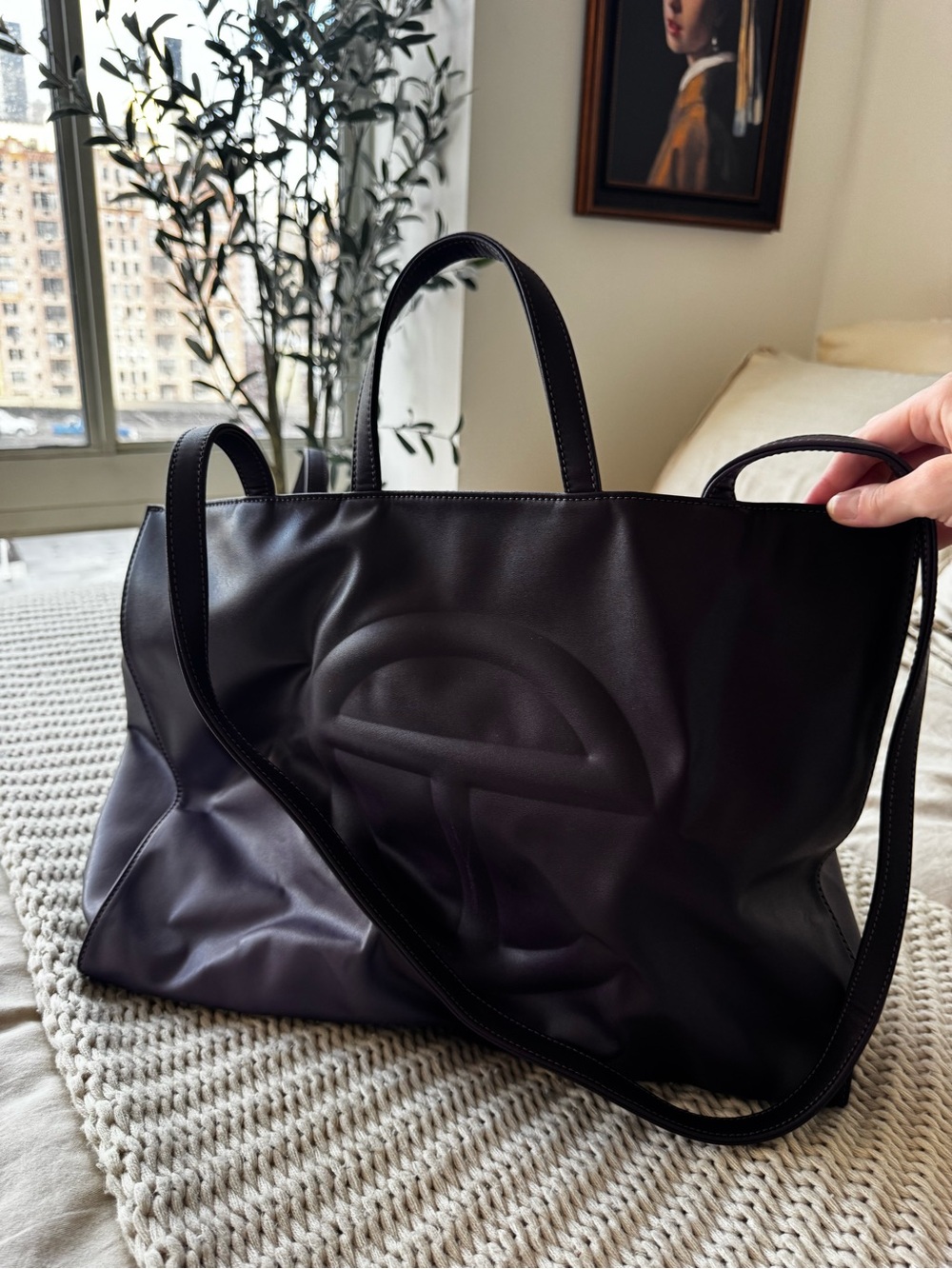 Telfar Black Leather Signature Tote